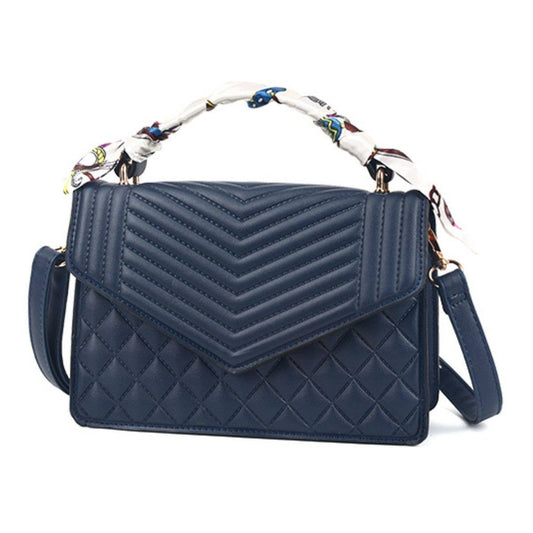 Navy Quilted Scarf Crossbody: Navy / Faux Leather / 8.7 x 3.3 x 5.7 inches