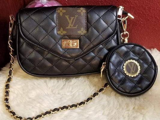 Upcycled LV crossbody bag w 2 straps & coinpurse