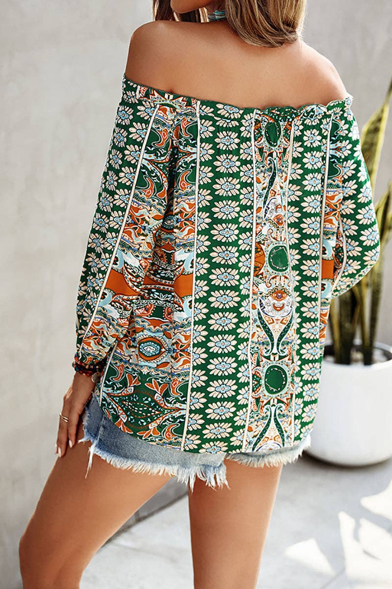 Feminine Graphic Off Shoulder Top: ORANGE / XL