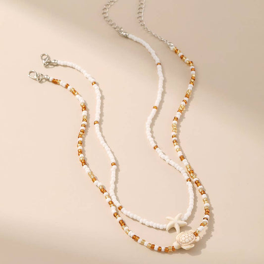 Ocean Beach Rice Bead Bead Necklace: White