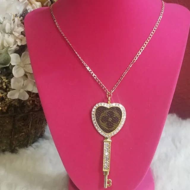 Authentic  upcycled LV Heart Key Necklace