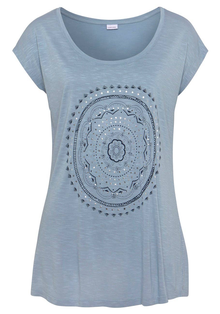 LASCANA Women's Mosaic Boho Print Top: Smokey Blue / 4/6