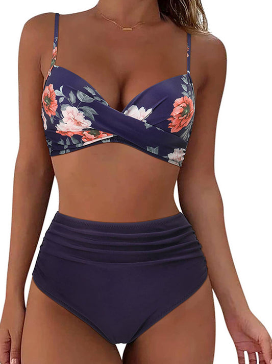 Split High Waist Sexy Swimsuit: Blue / M