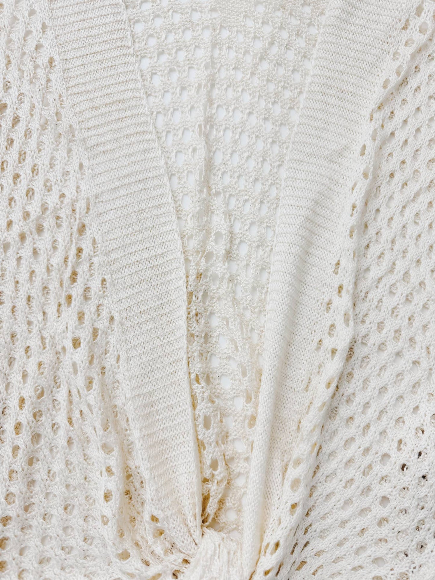 JC063344 Eyelet Open-Knit Metallic Cardigan with Front Tie: Beige
