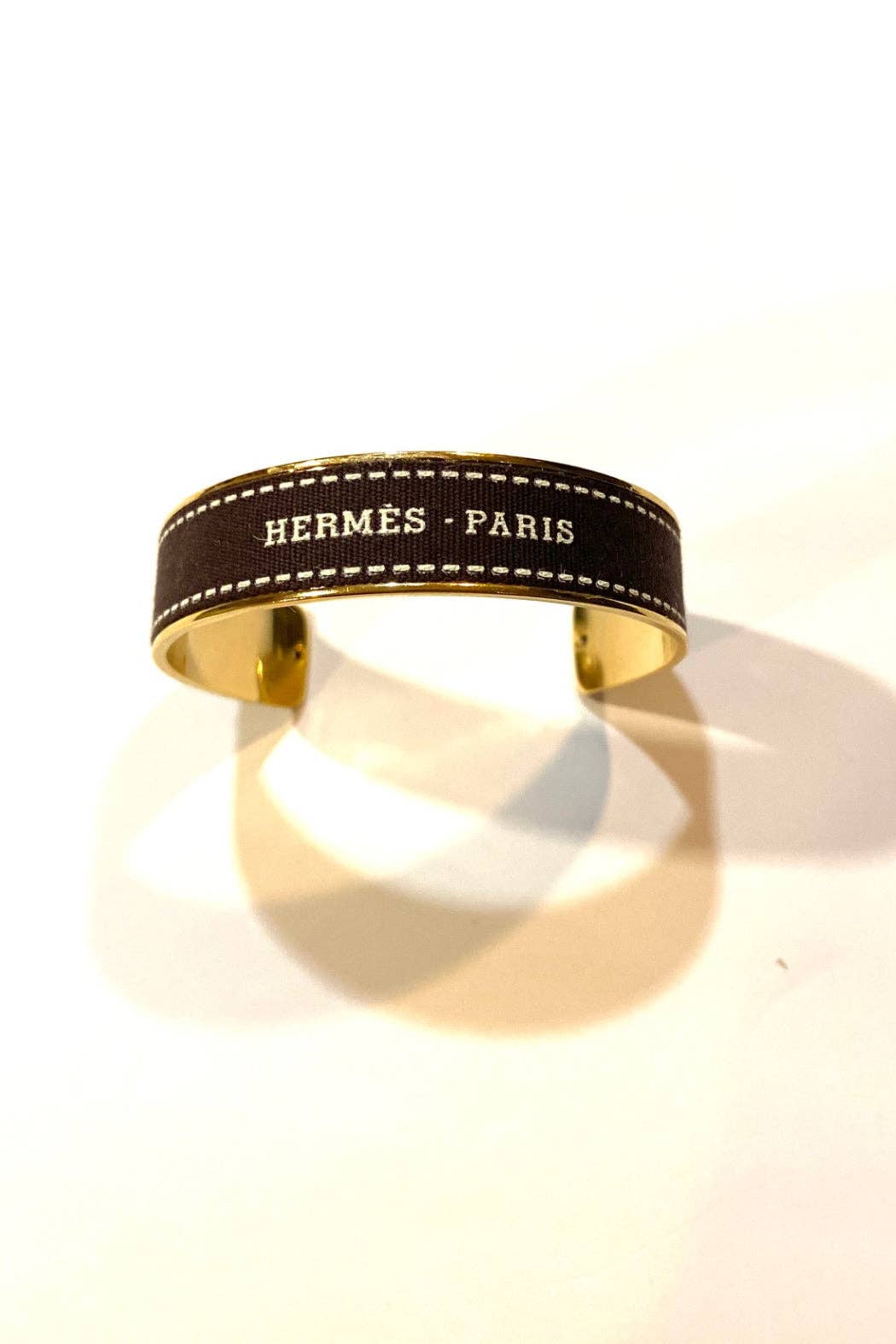 Hermes Brown Ribbon Up-Cycled 18K Gold Plated Cuff: Gold
