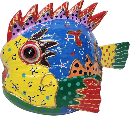 Hand Carved Coconut PICASSO FISH Table Top Art Carving