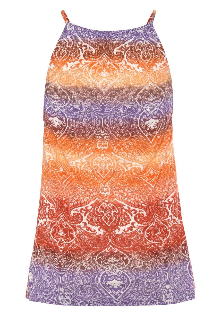 LASCANA Women's Sleeveless Keyhole Detail Top: Red & Navy / 16/18