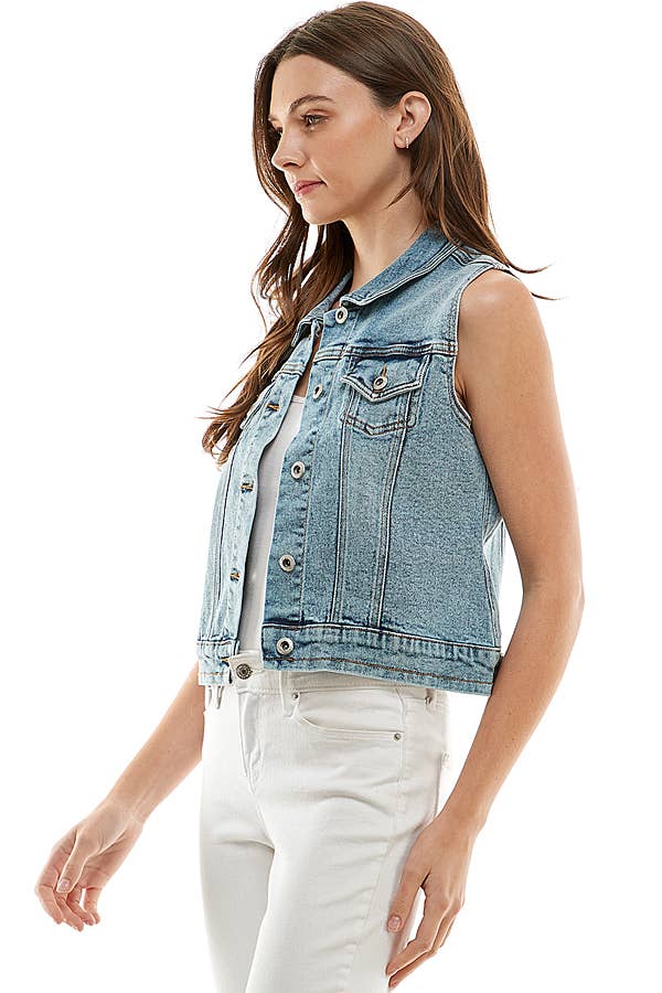 Women's Spandex Denim Vest: MEDIUM / 98% Cotton 2% Spandex / S-M-L-XL(1-2-2-1)6pcs/pack