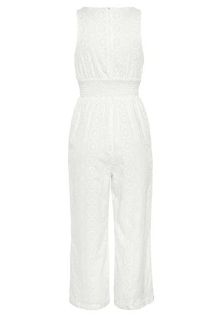 LASCANA Women's Sleeveless Eyelet Jumpsuit: White / 8