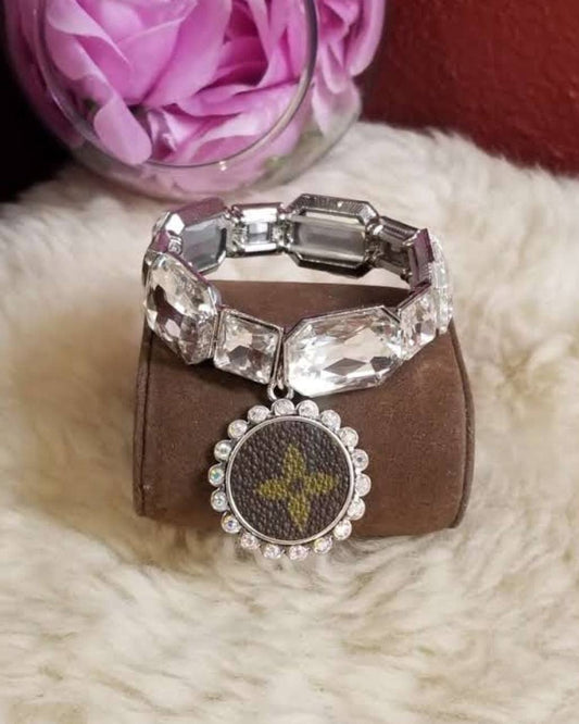 Upcycled LV bling stretchy bracelet