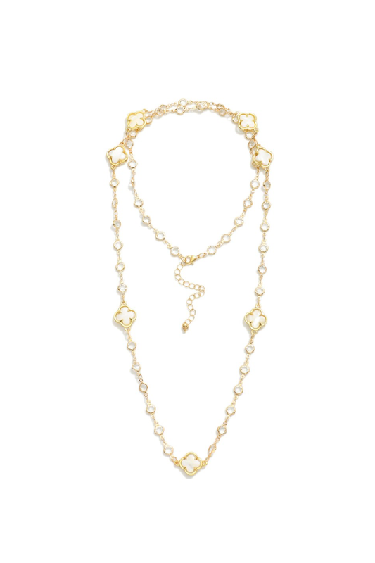 Crystal and Pearl Clover Necklace