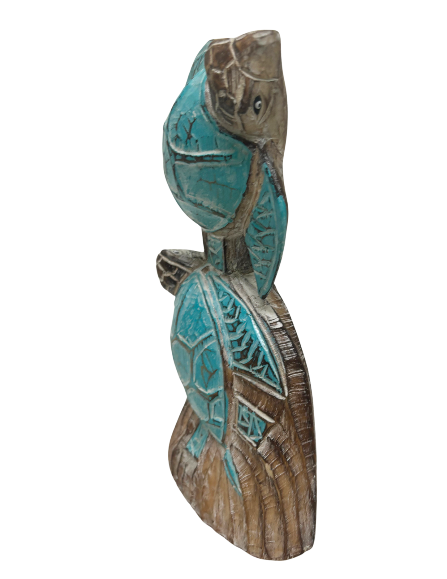 HAND CARVED WOODEN SEA TURTLES NAUTICAL ART SCULPTURE : TEAL