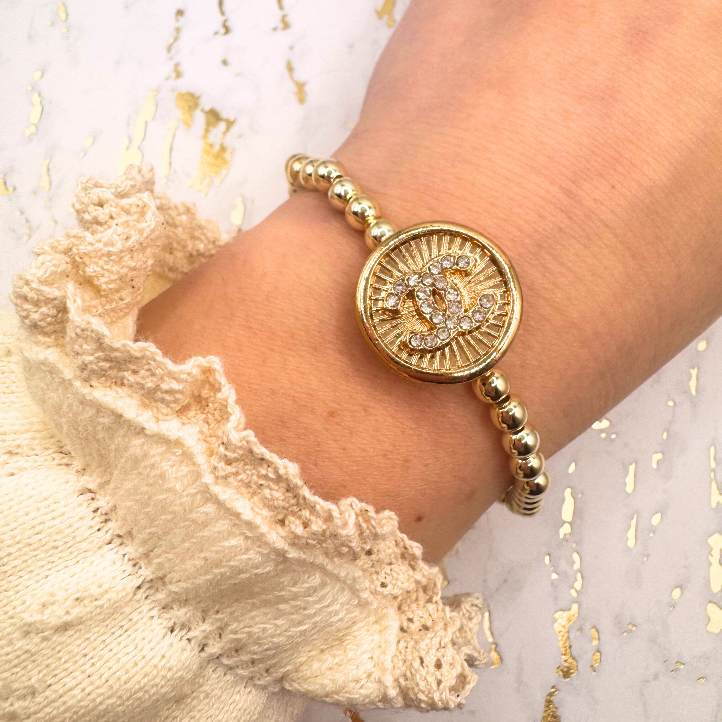 5MM Gold Beaded Bracelet: 7.5"