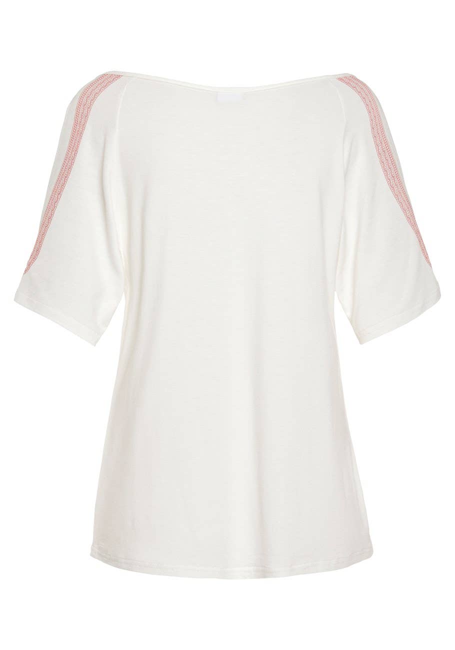 LASCANA Women's Cold Shoulder Print Top: White & Red / 0/2