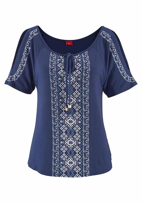 LASCANA Women's Cold Shoulder Print Top: White & Red / 0/2