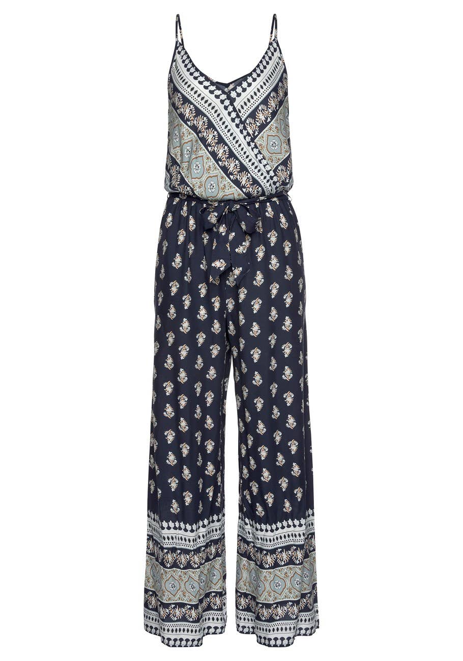 LASCANA Women's Patterned V-Neck Jumpsuit: Navy Printed / 6