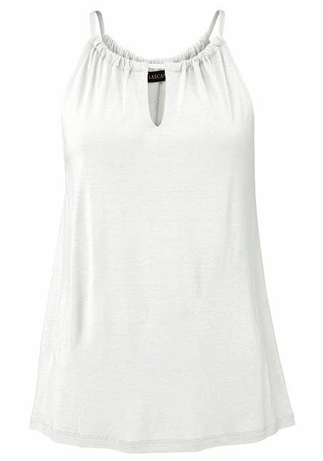 LASCANA Women's Sleeveless Keyhole Detail Top: Red & Navy / 4/6