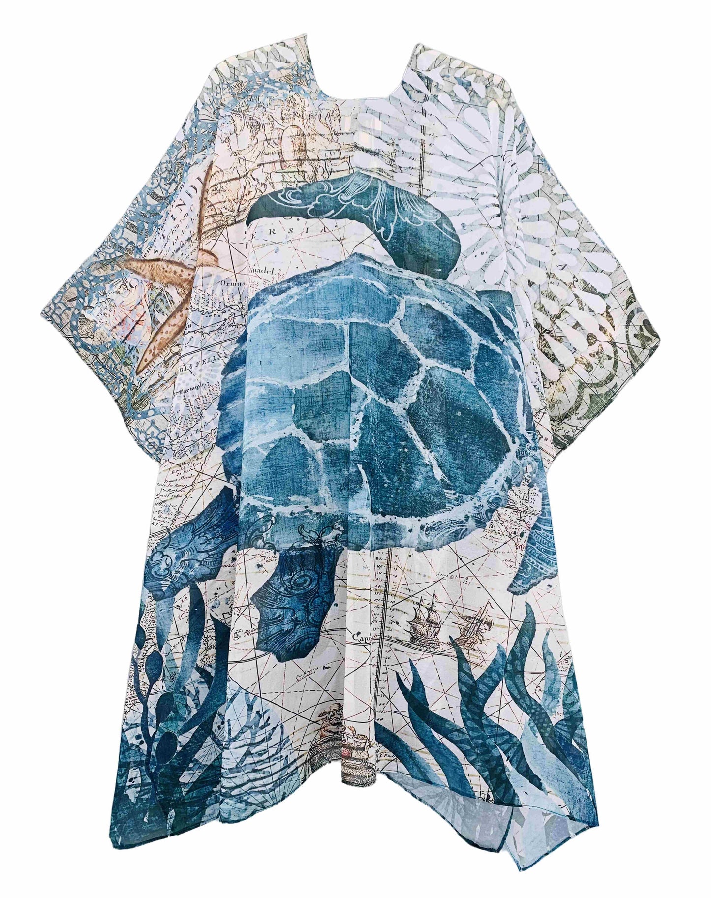 JC070960 Blue-Multi Sea Turtle Kimono