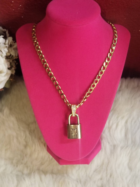 Upcycled LV padlock necklace