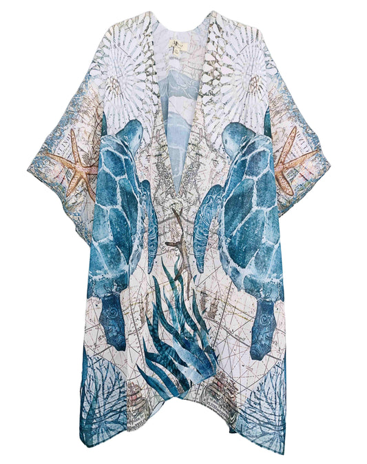 JC070960 Blue-Multi Sea Turtle Kimono