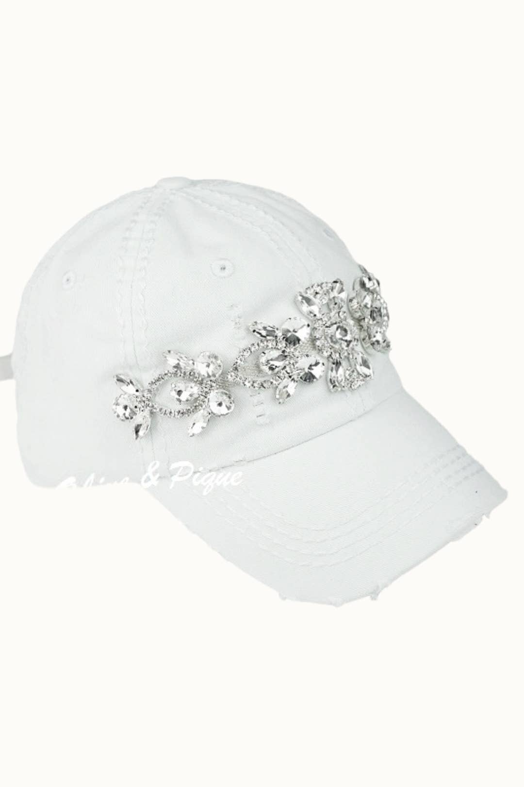 Bejeweled Bling Glitz Distressed Cap, Adjustable: Black