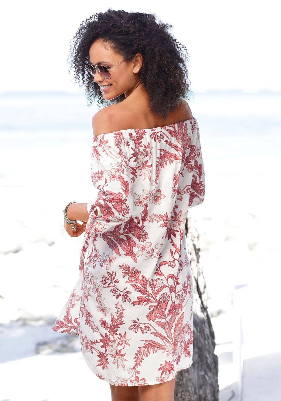 LASCANA Women's Off Shoulder Floral Dress: Red Multi / 8