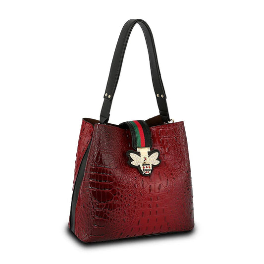 DS0673 FASHION CROCO BEE STRIPE HOBO HANDBAG: RED