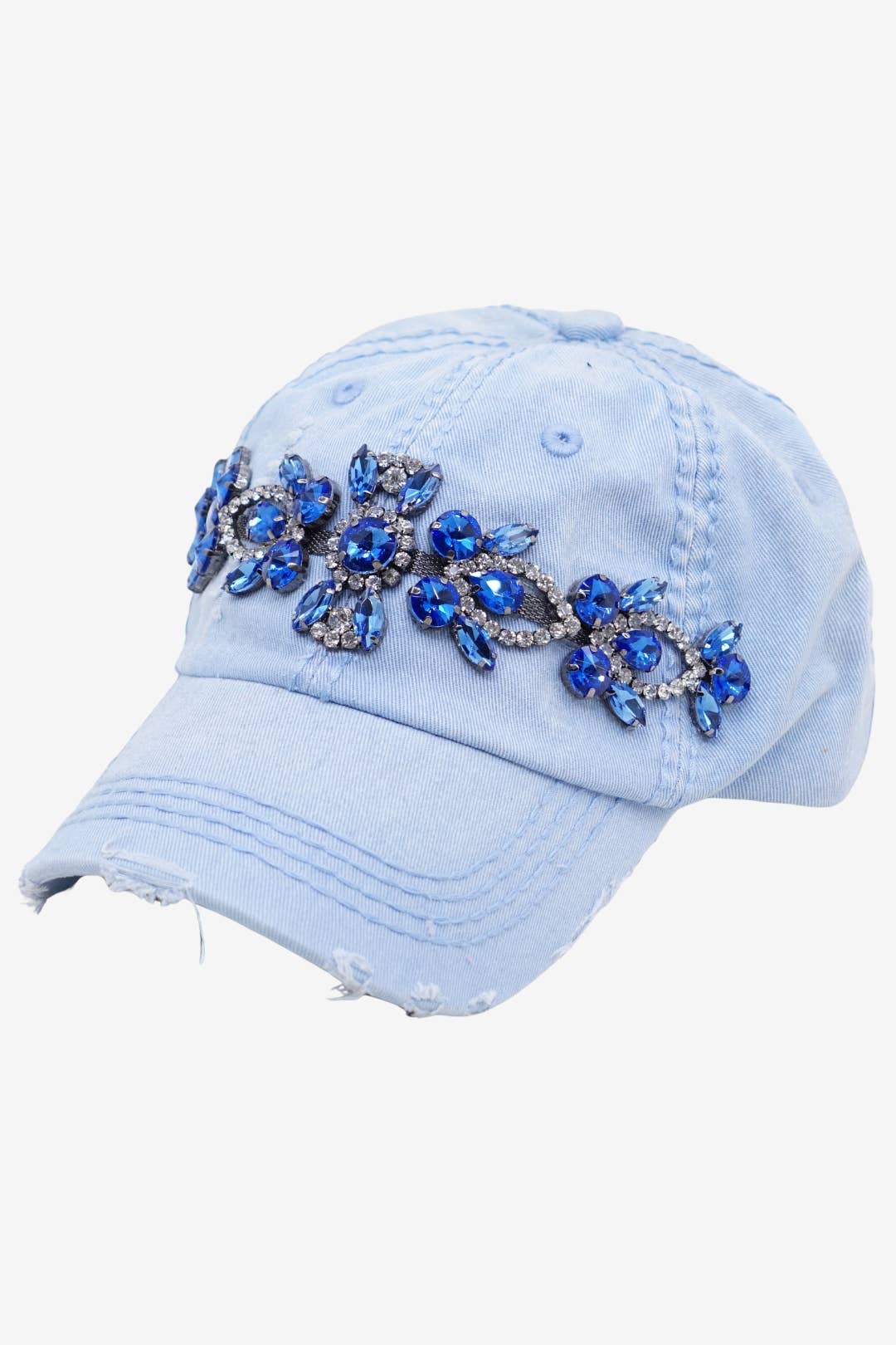 Bejeweled Bling Glitz Distressed Cap, Adjustable: Black