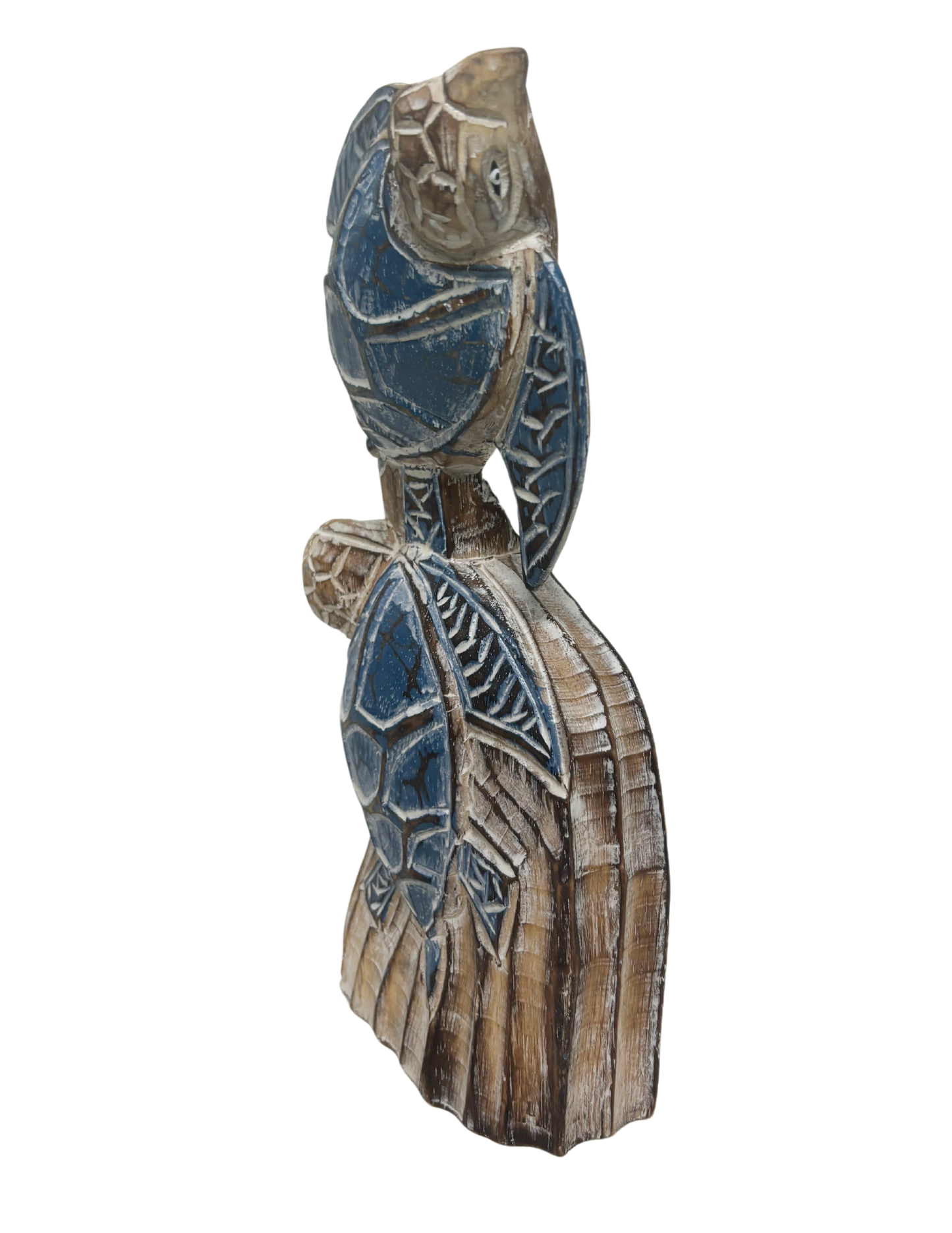 HAND CARVED WOODEN SEA TURTLES NAUTICAL ART SCULPTURE : TEAL