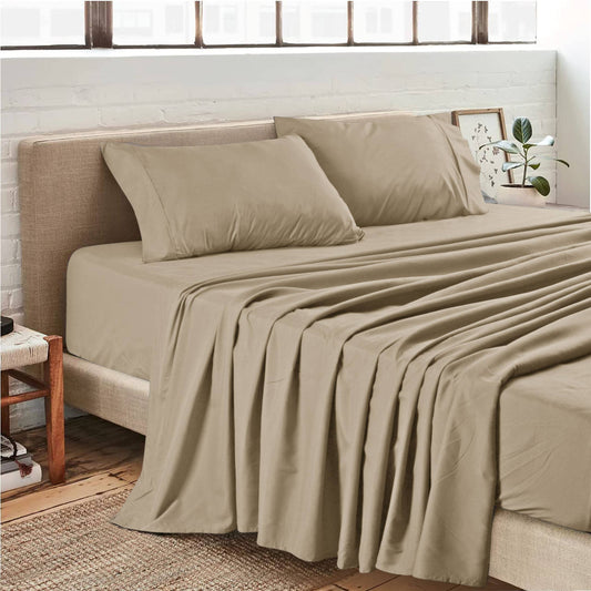 Soft Brushed Microfiber Deep Pocket Sheet Set - 4 Piece Set: Beige / Twin