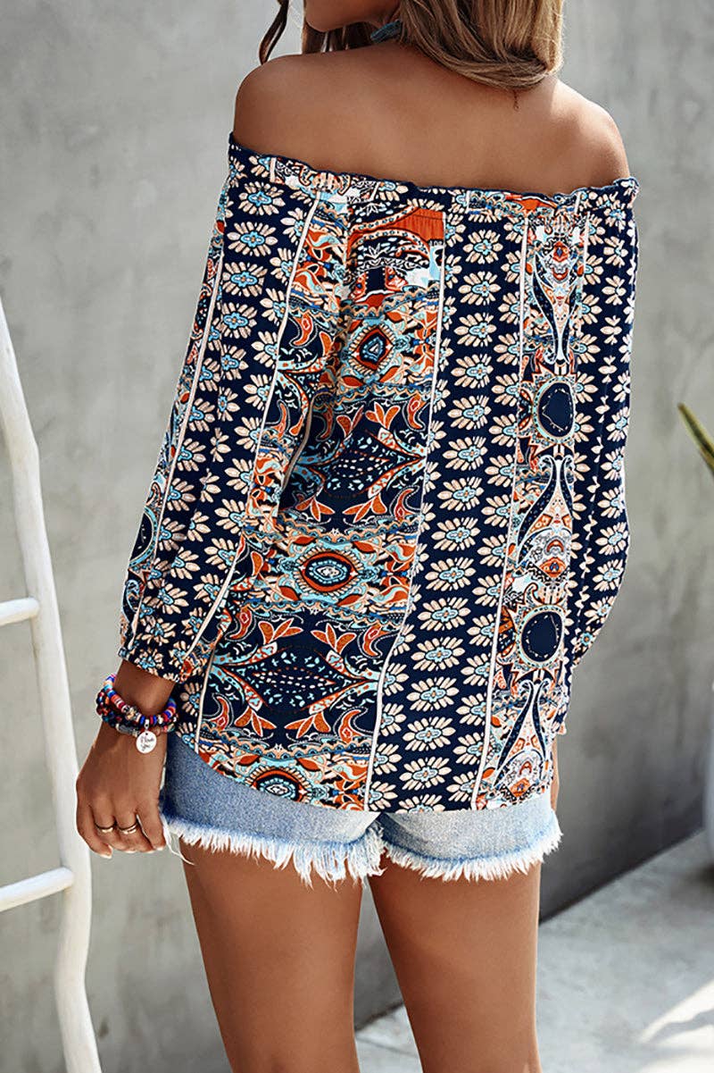 Feminine Graphic Off Shoulder Top: ORANGE / M