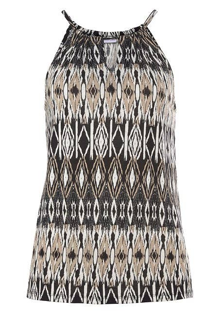 LASCANA Women's Sleeveless Keyhole Detail Top: Red & Navy / 8/10