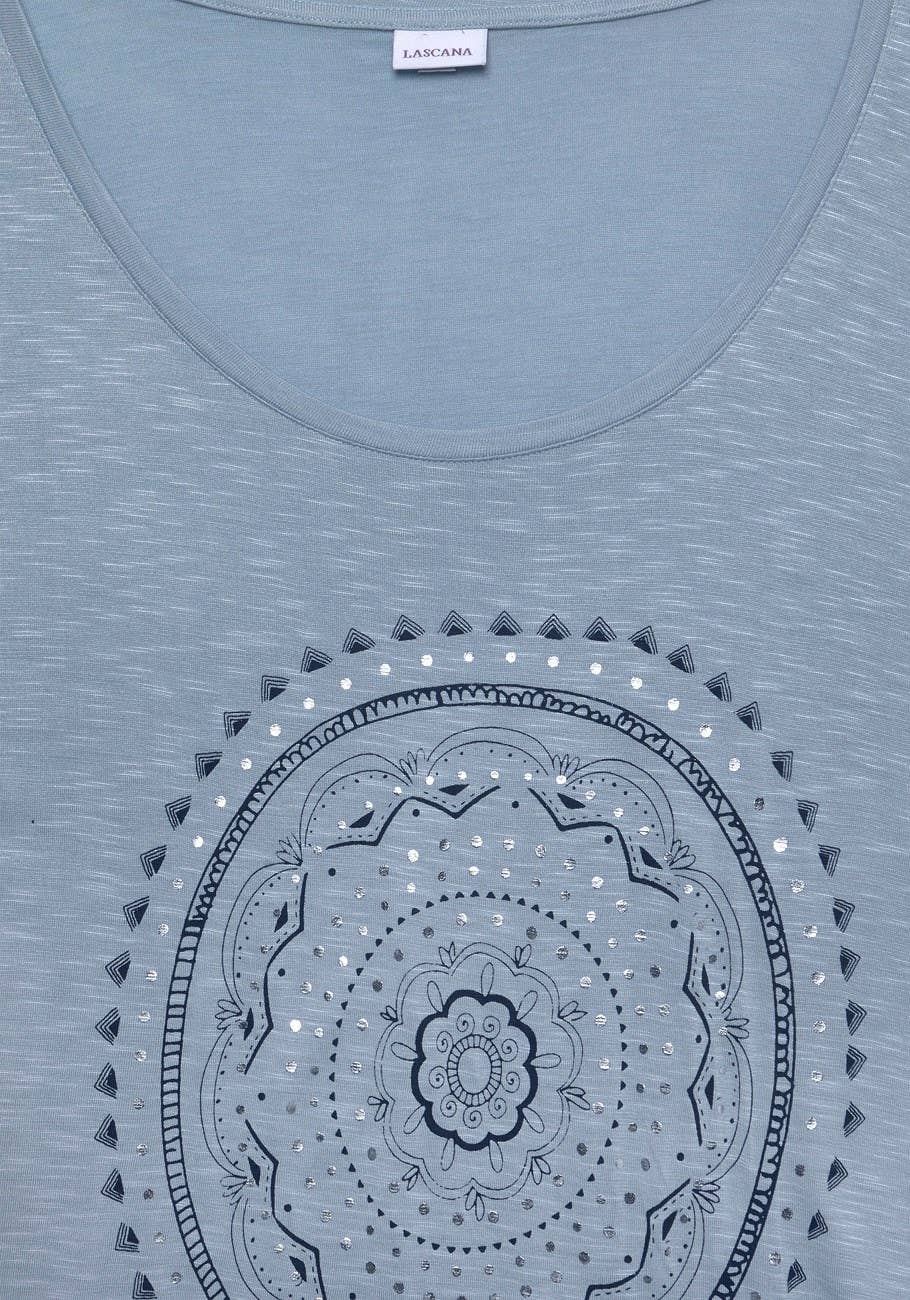 LASCANA Women's Mosaic Boho Print Top: Smokey Blue / 16/18