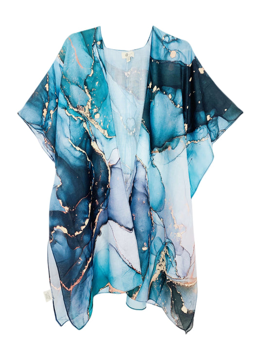 JC062714 Teal-Green Marble Kimono