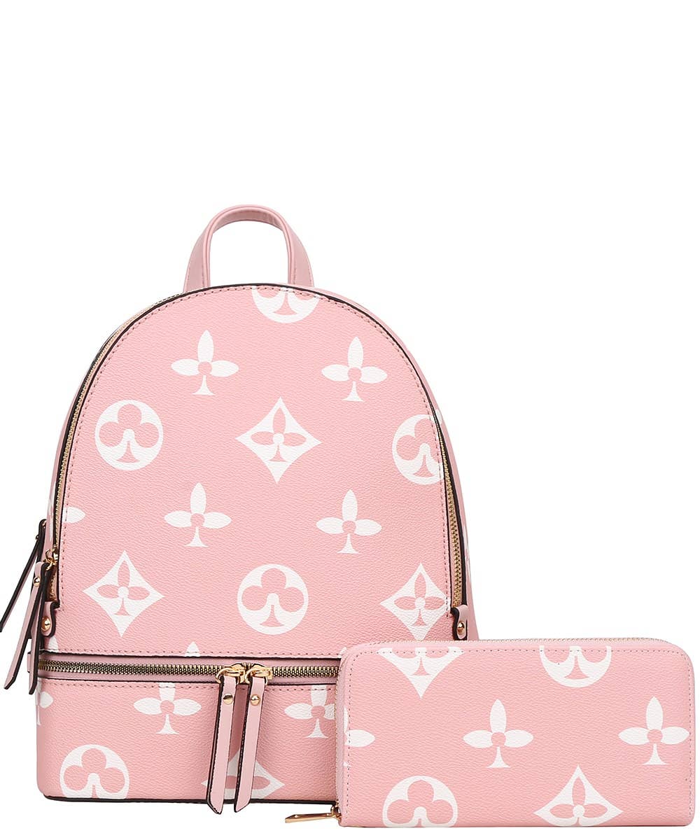 2in1 Print Zipper Backpack With wallet Set DH-7285-W : White
