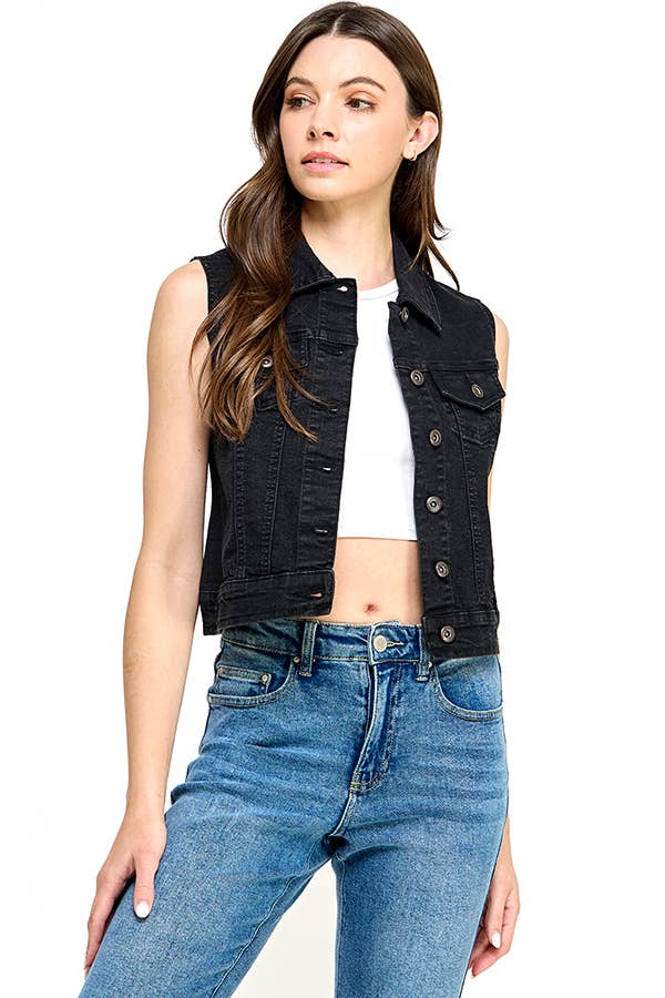 Women's Spandex Denim Vest: MEDIUM / 98% Cotton 2% Spandex / S-M-L-XL(1-2-2-1)6pcs/pack
