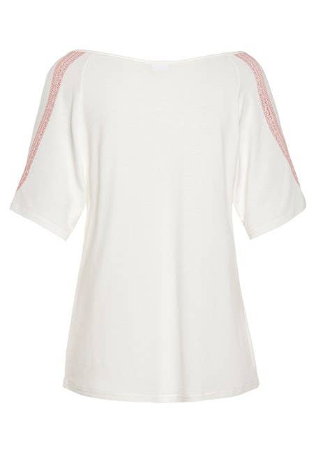 LASCANA Women's Cold Shoulder Print Top: White & Red / 0/2
