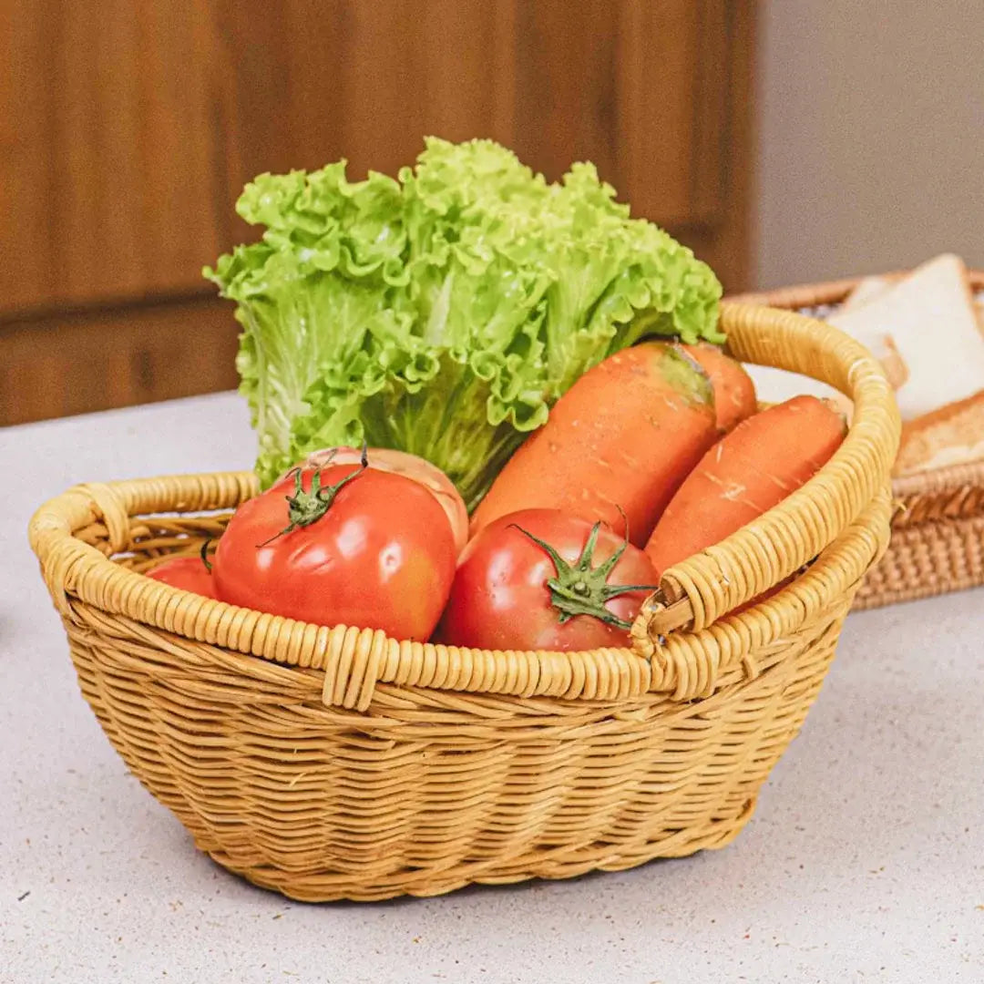 Classic Handcrafted Rattan Basket with foldable handle: Large
