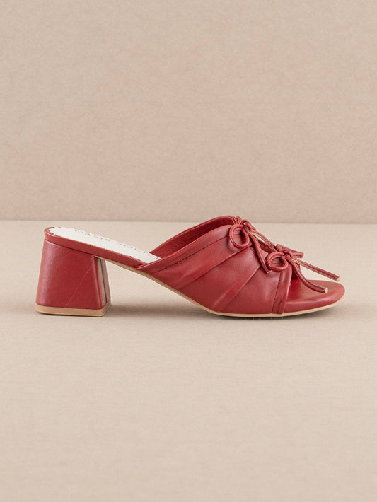 The Emerald | Red Double Bow Peep Hole Sandal: RED / 6.5