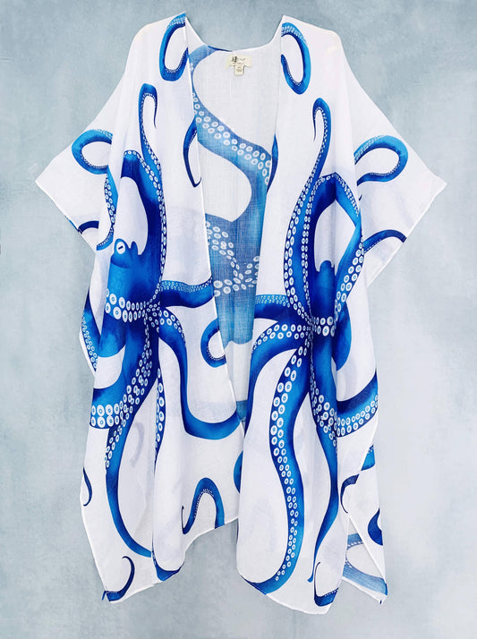 White-Blue Octopus Kimono