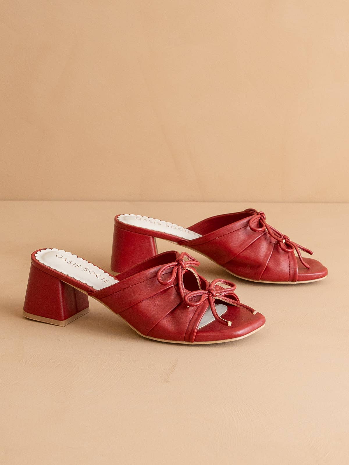 The Emerald | Red Double Bow Peep Hole Sandal: RED / 6