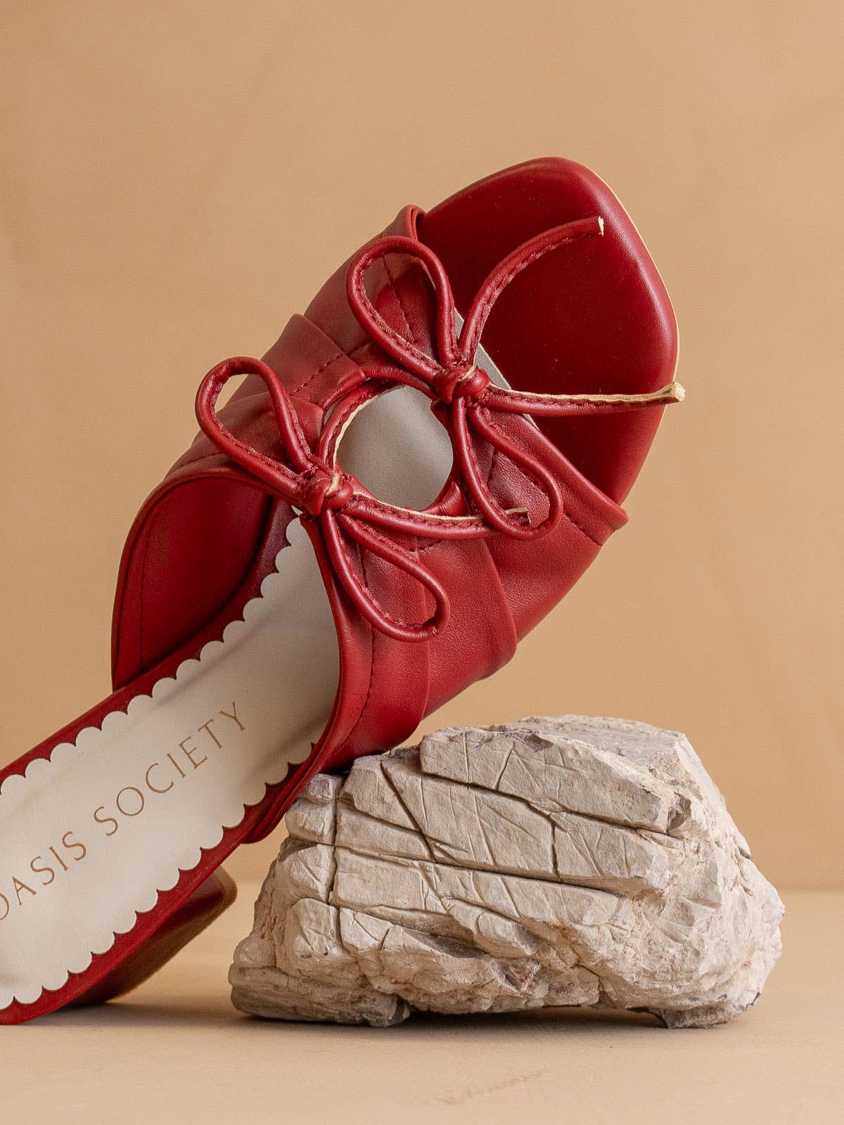 The Emerald | Red Double Bow Peep Hole Sandal: RED / 10