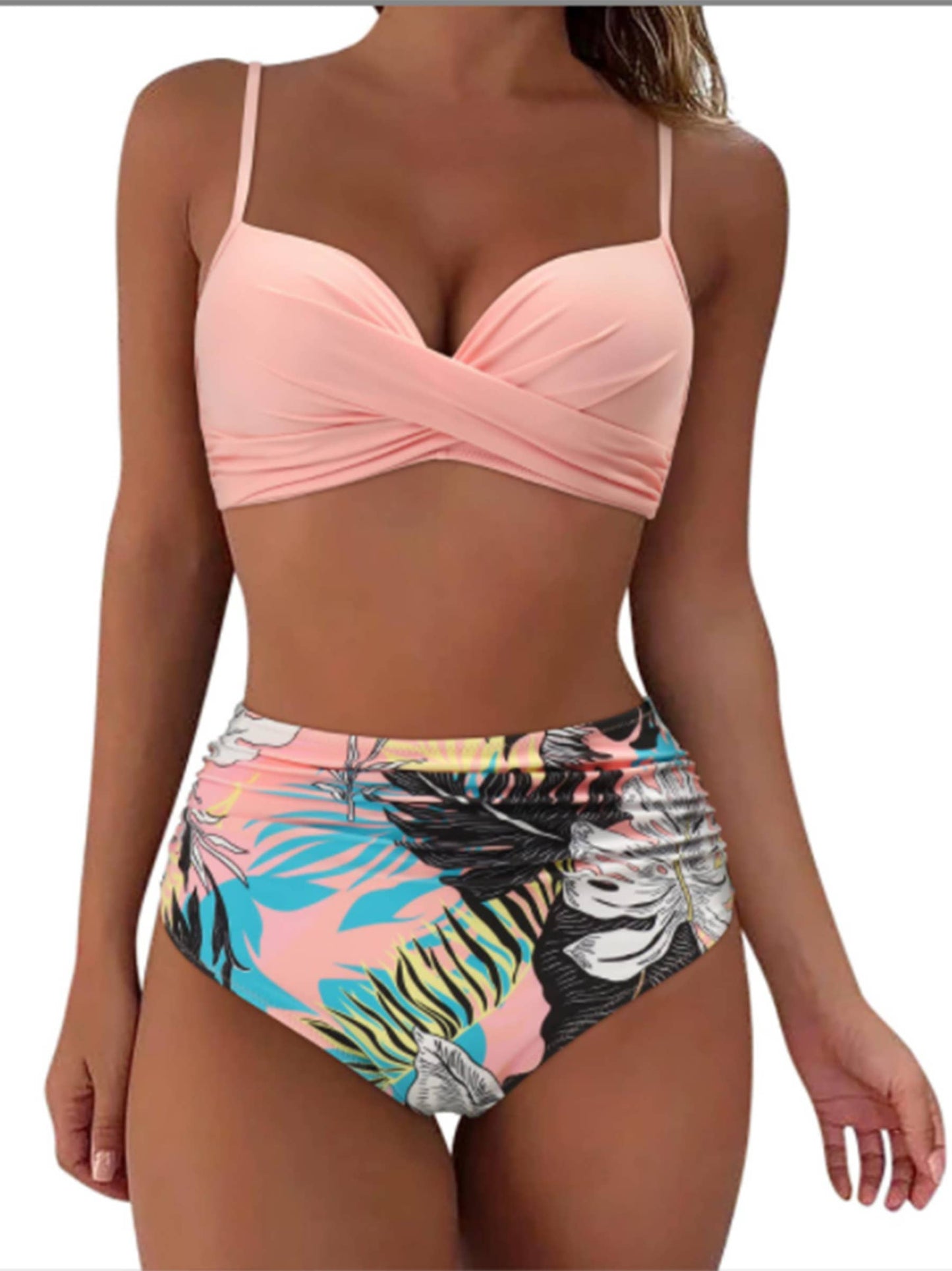Split High Waist Sexy Swimsuit: Blue / 2XL