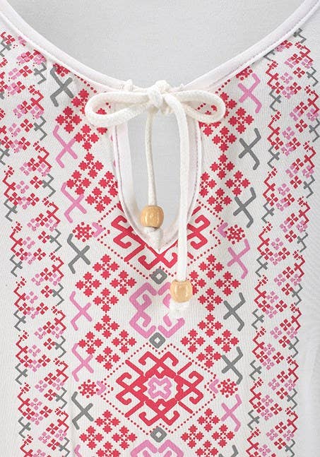 LASCANA Women's Cold Shoulder Print Top: White & Red / 0/2