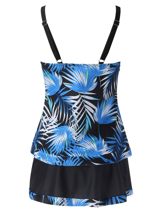 Printed Swimsuit Tankini With Underwear: Blue / XL