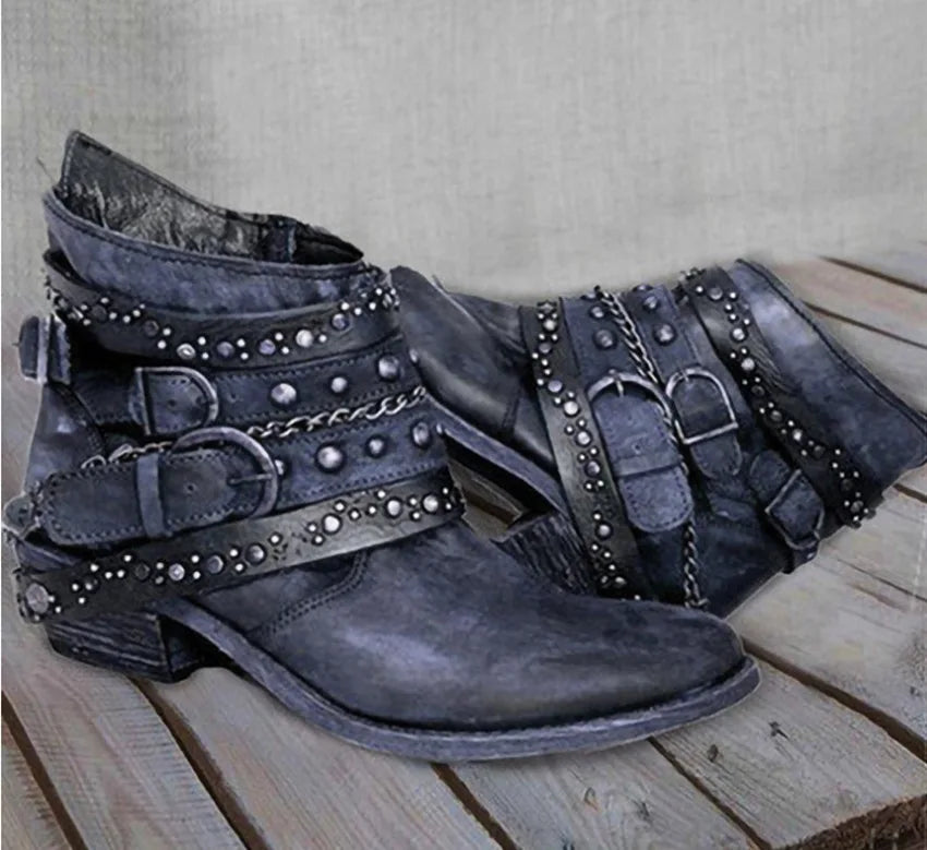 Women Fashion Vintage Mid Calf Boots Soft Leather Shoes Female Autumn Winter Motorcycle Boots Comfortable Botas Zapatos De Mujer