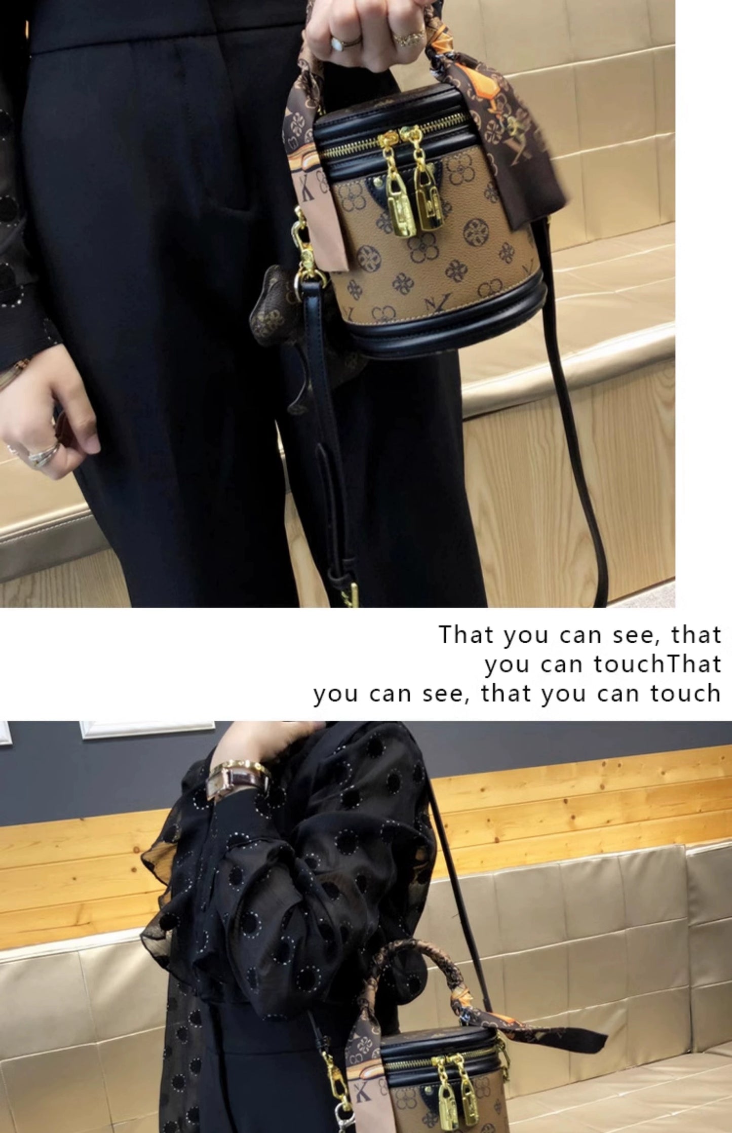 Bag Women's Genuine Leather Retro Fortune Bucket Shoulder Messenger Bag