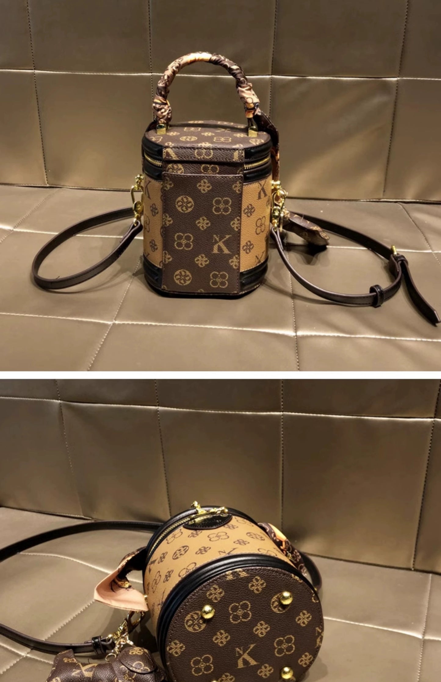 Bag Women's Genuine Leather Retro Fortune Bucket Shoulder Messenger Bag