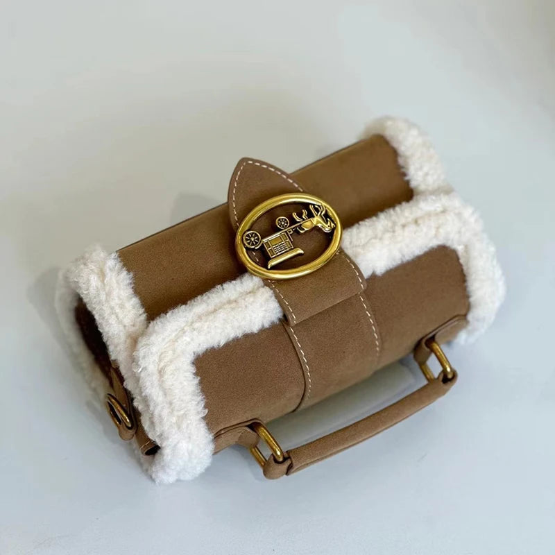 Luxury brand women's bag high-end designer 2024 new autumn and winter plush handbag single shoulder crossbody small square bag