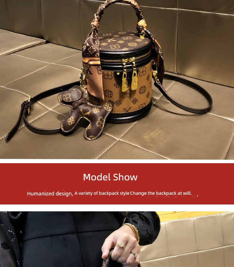 Bag Women's Genuine Leather Retro Fortune Bucket Shoulder Messenger Bag
